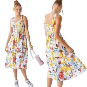 Urban Outfitters Positano Tropical Floral Button Front Midi Dress Large Vacation